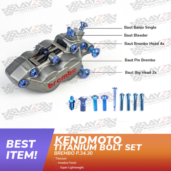Second image of Kendmoto Baut Titanium Set - Brembo Caliper P4 34.30