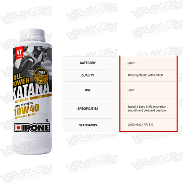 Second image of IPONE Full Power Katana 4T 100% Synthetic + ESTER 10W-40, 1 liter