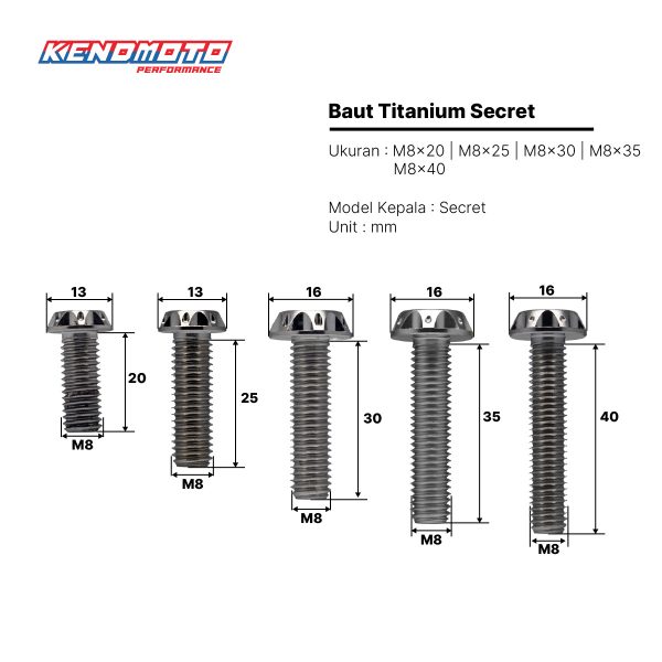 Second image of KENDMOTO Baut Titanium Secret M8x20 M8x25 M8x30