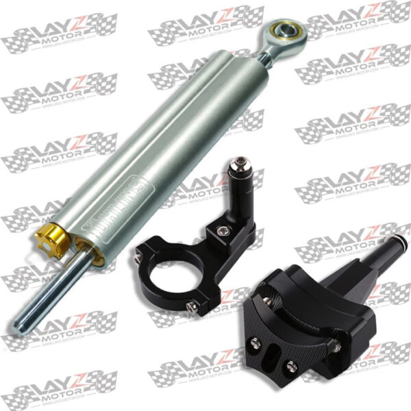 Ohlins Steering Damper Universal, Stroke 63mm + Kendmoto Steering Damper Mounting Kit - Kawasaki Ninja 250 2018+