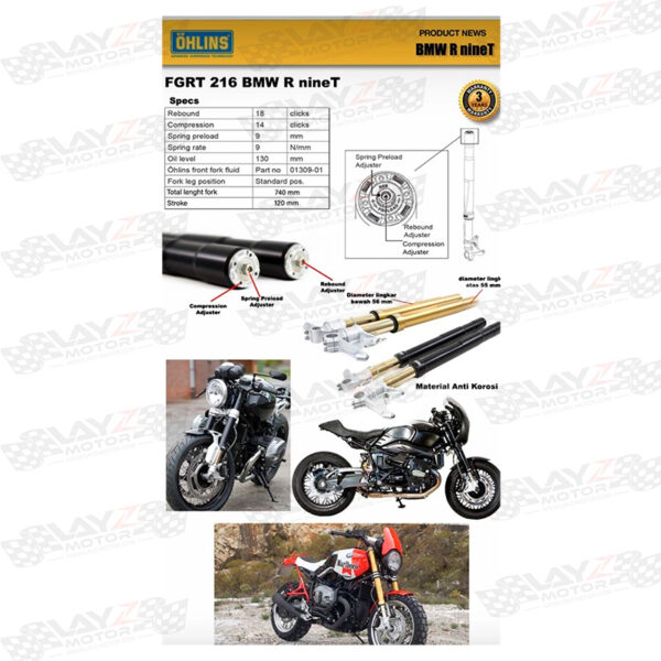 Second image of OHLINS FGRT216 Upside Down Front Fork Road Track - BMW RnineT 2014-2016