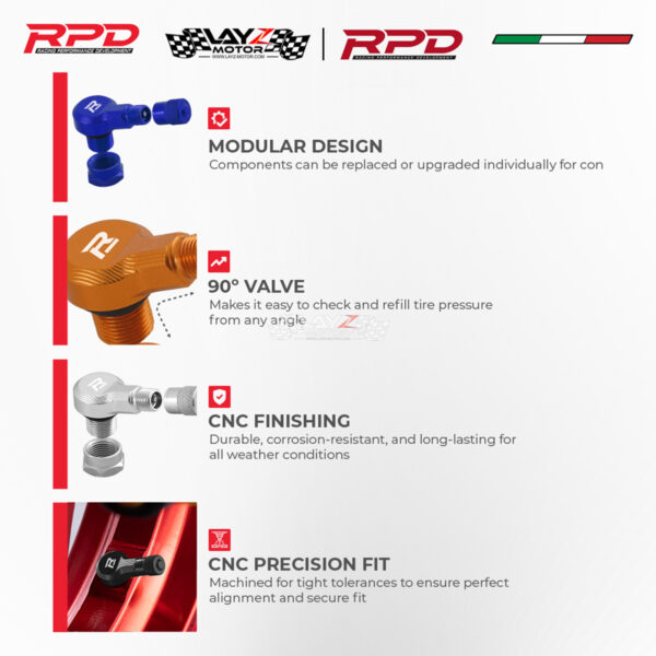 Second image of RPD CNC Tire Valve Cap Set 90 Degree Angle (2pcs) 10mm